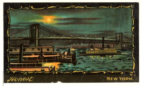 Brooklyn Bridge, from the Transparencies series (N137) issued by W. Duke, Sons & Co. to promote Honest Long Cut Tobacco MET DP865666. Free illustration for personal and commercial use.