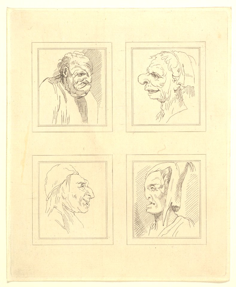 Four Heads (from Characaturas by Leonardo da Vinci, from Drawings by Wincelslaus Hollar, out of the Portland Museum) MET DP824109