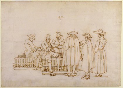 A Group of Figures Surrounding Two Bird-coops MET 1997.454