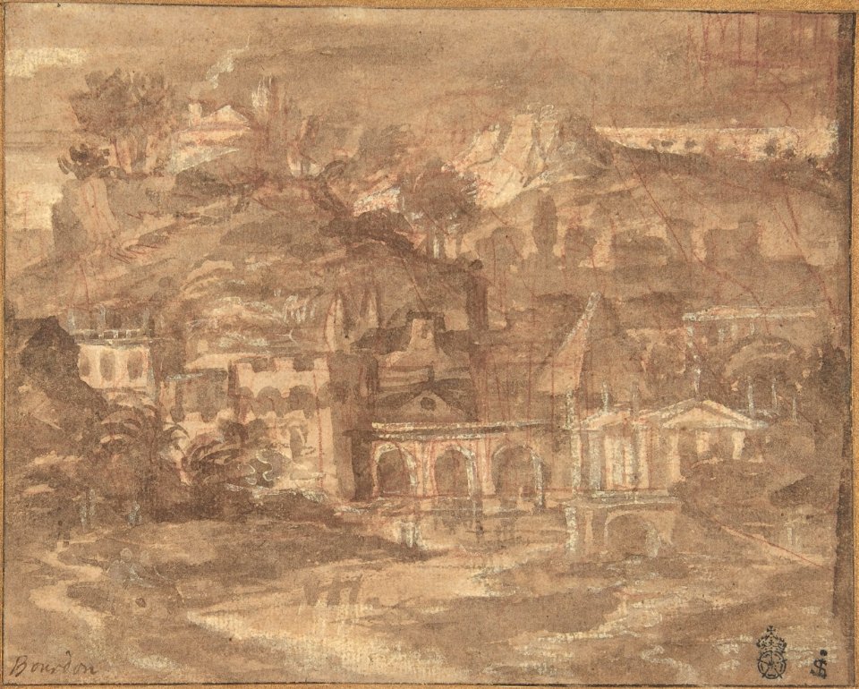 A Classical Landscape with Buildings by a River MET DP805493