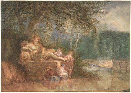 A Park with Figures at a Statue near Water MET DP807629