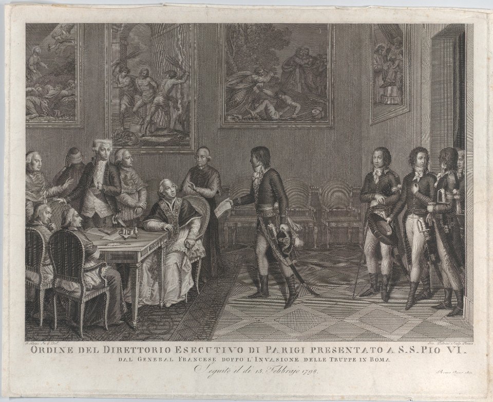 French general handing Directory order to Pope Pius VI after invasion of Rome Met DP885869