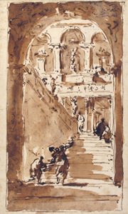 Architectural Fantasy- Figures on a Grand Staircase MET 37.165.72