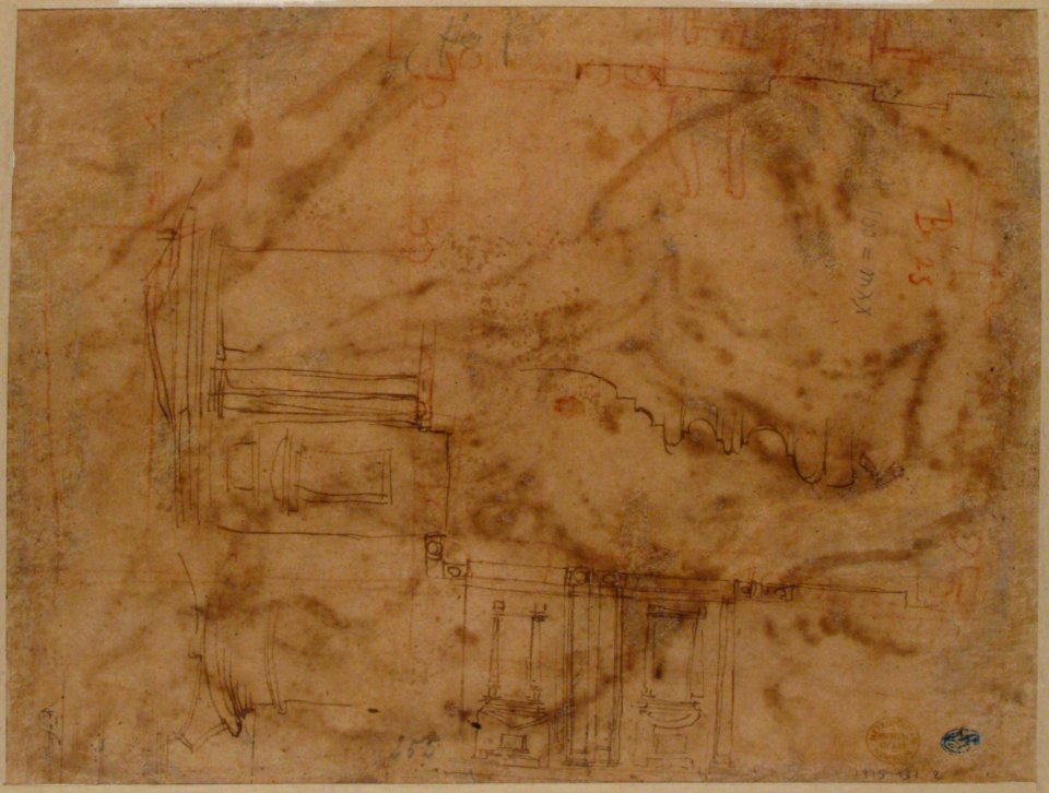 A River God (recto); Sketches for the Vestibule of the Laurenziana, Florence (verso) MET 1975.131.2 VERSO