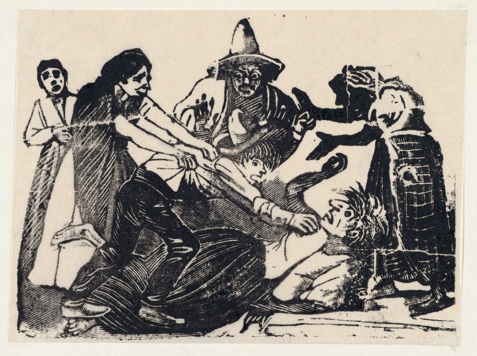 A son strangling his mother while people try to pull him off MET DP869356