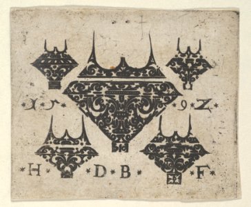 Blackwork Print with a Large Bezel Design at Center Surrounded by Four Smaller Fillets MET DP837245