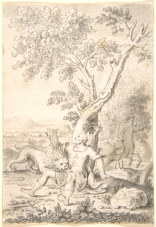 A Man under a Tree Bitten by a Lion while his Horse Escapes MET DP803240