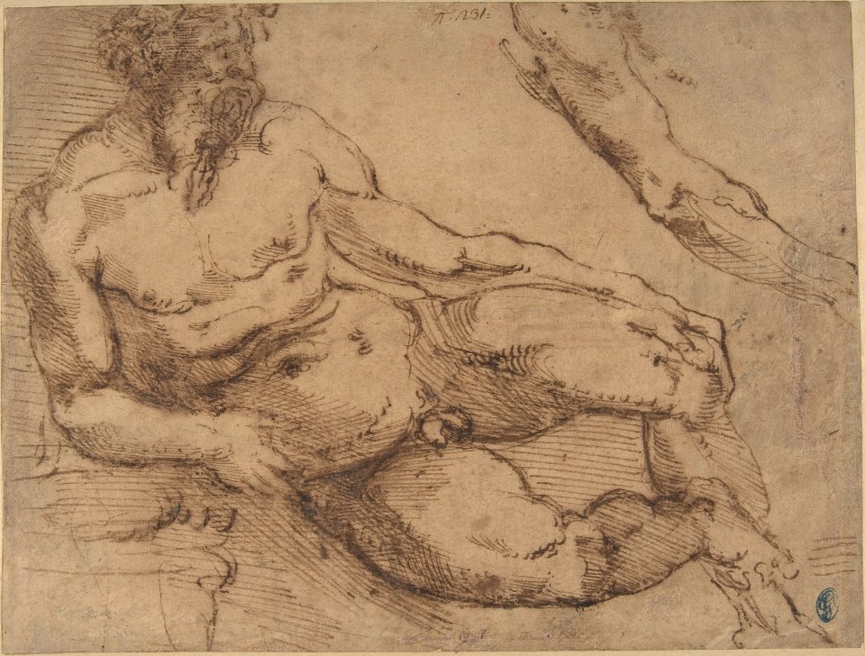 A River God (recto); Sketches for the Vestibule of the Laurenziana, Florence (verso) MET DP807710