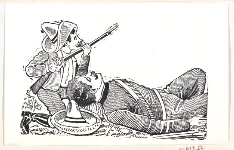 A revolutionary holding a rifle and kneeling to protect a fallen revolutionary MET DP869587