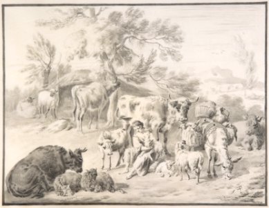 A Herdswoman Seated Amongst Her Animals, with a Lamb in Her Arms MET DP800100