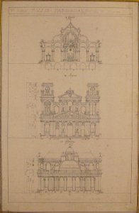 Drawing of Interior, Façade, and Rear of Church MET 64.530.4