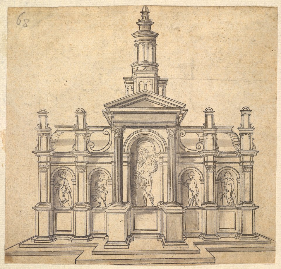 Architecturally-Shaped Tabernacle with a Saint and Four Putti MET DP825660