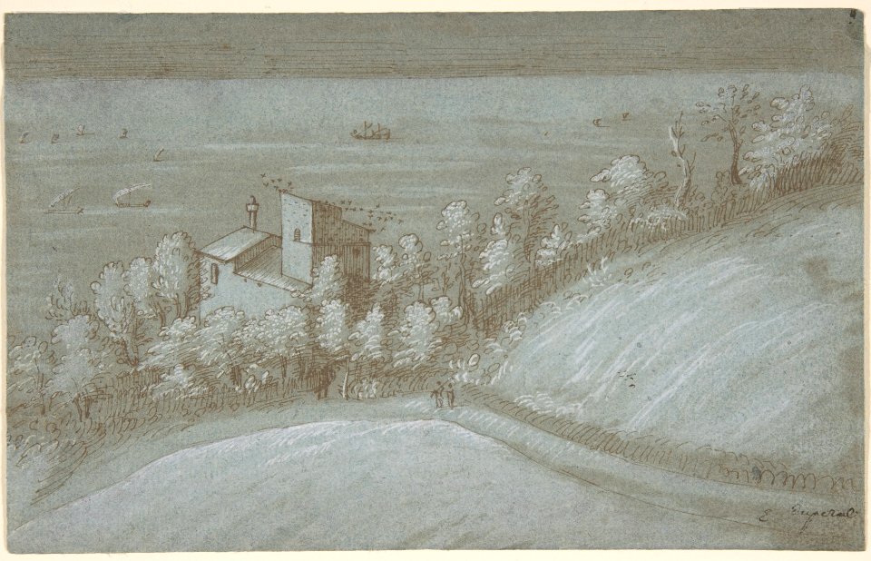 A House with a Dovecote and Trees by the Sea. MET DP804023