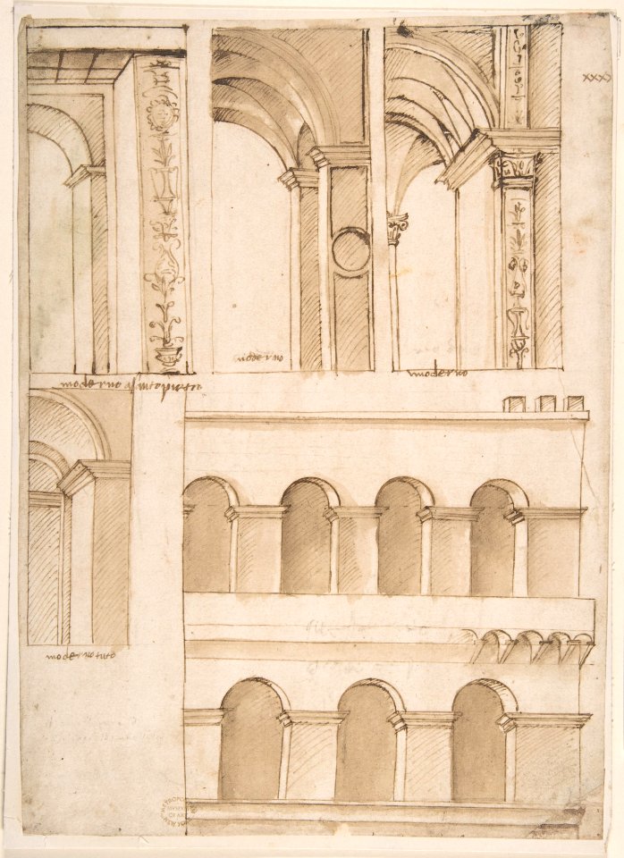 Architecture Study containing Details of One or Several Buildings (possibly part of the street-facing architecture of old Saint Peter's Square in Rome) MET DP801925