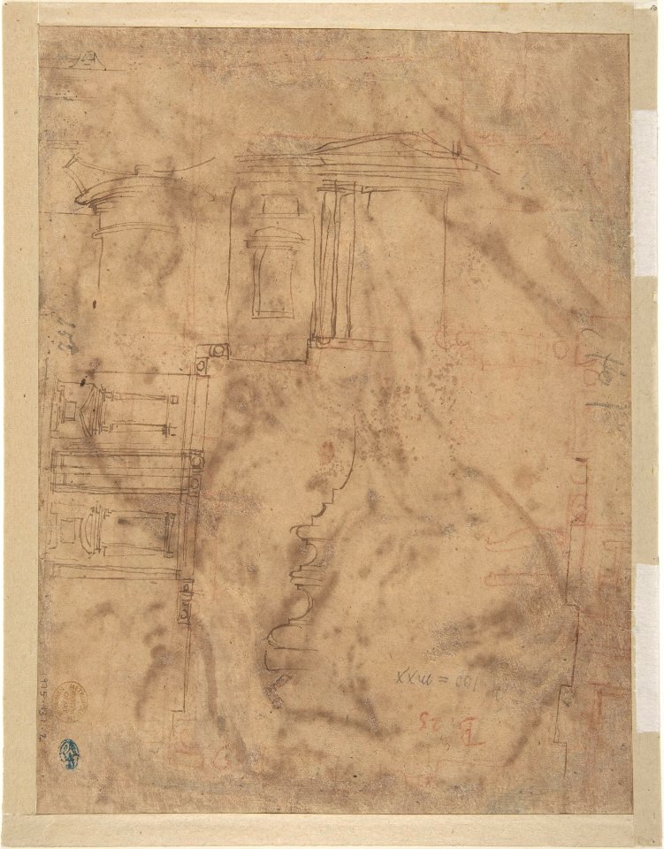 A River God (recto); Sketches for the Vestibule of the Laurenziana, Florence (verso) MET DP807711