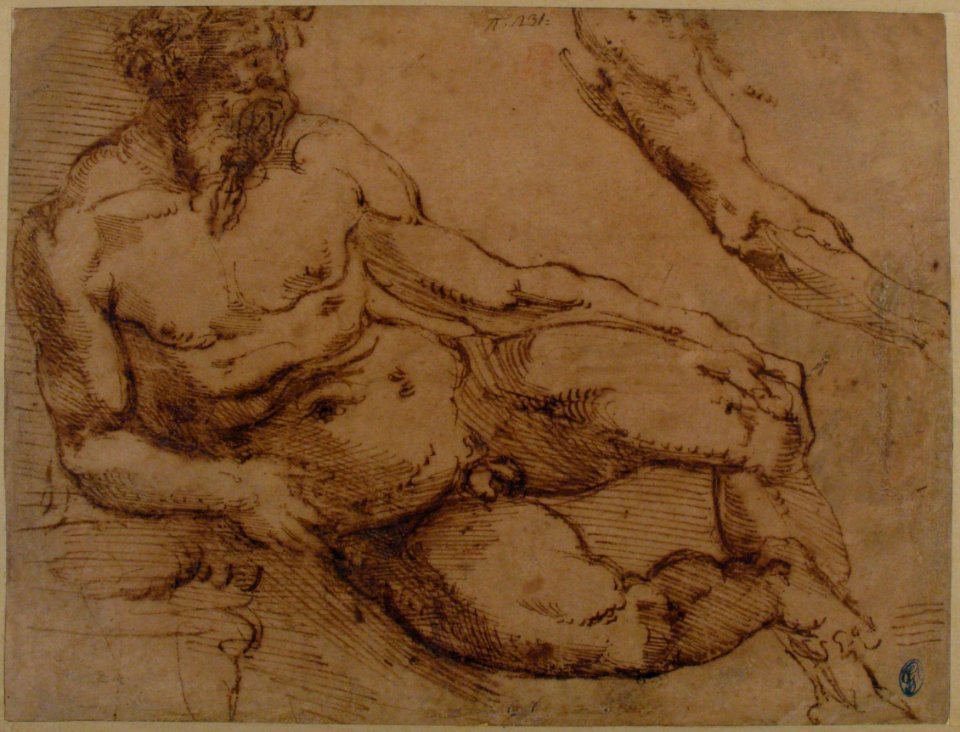 A River God (recto); Sketches for the Vestibule of the Laurenziana, Florence (verso) MET 1975.131.2 RECTO