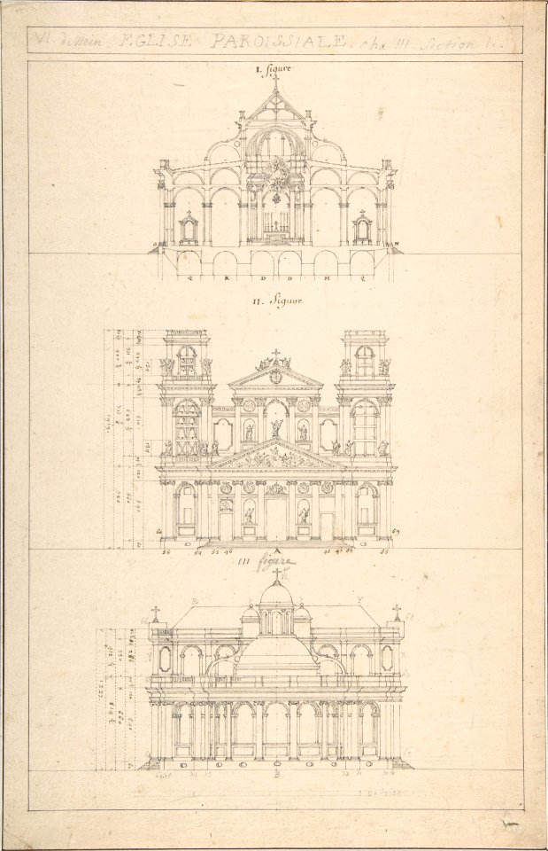 Drawing of Interior, Façade, and Rear of Church MET DP808379