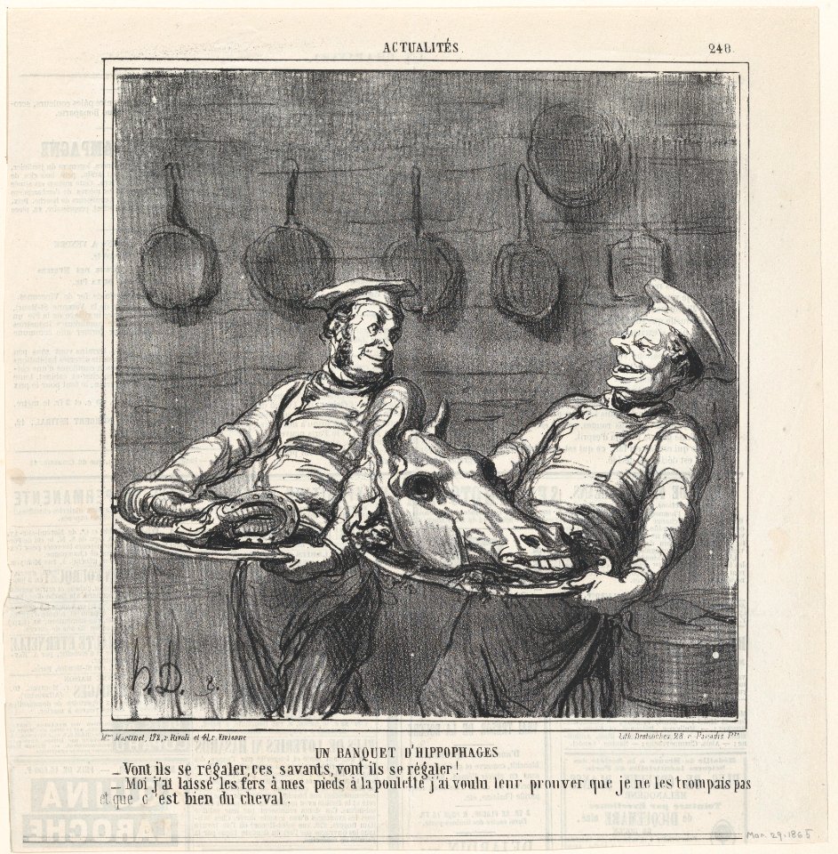 A horsemeat banquet, from 'News of the day,' published in Le Charivari, March 29, 1865 MET DP877354
