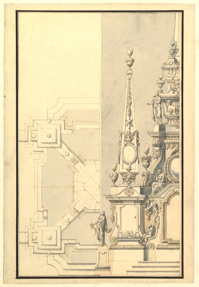 Half Ground Plan and Half Elevation for a Catafalque for a Prince of Hanover, probably Ernst August (1674-1728) MET DP820174