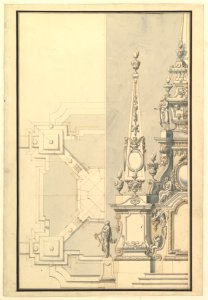 Half Ground Plan and Half Elevation for a Catafalque for a Prince of Hanover, probably Ernst August (1674-1728) MET DP820174
