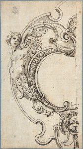 Half of a Cartouche with a Female Figure on the Left and a Lion's Head on the Bottom MET DP807993