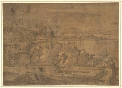 Landscape with Saint Christopher and Male Monastic Saint (recto); Victory Crowning a Warrior, and Two Other Figures (verso). MET DP802122