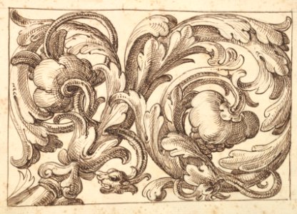 Horizontal Panel Design Filled with a Meandering Acanthus Rinceau and Two Fantastical Creatures. MET DP824432
