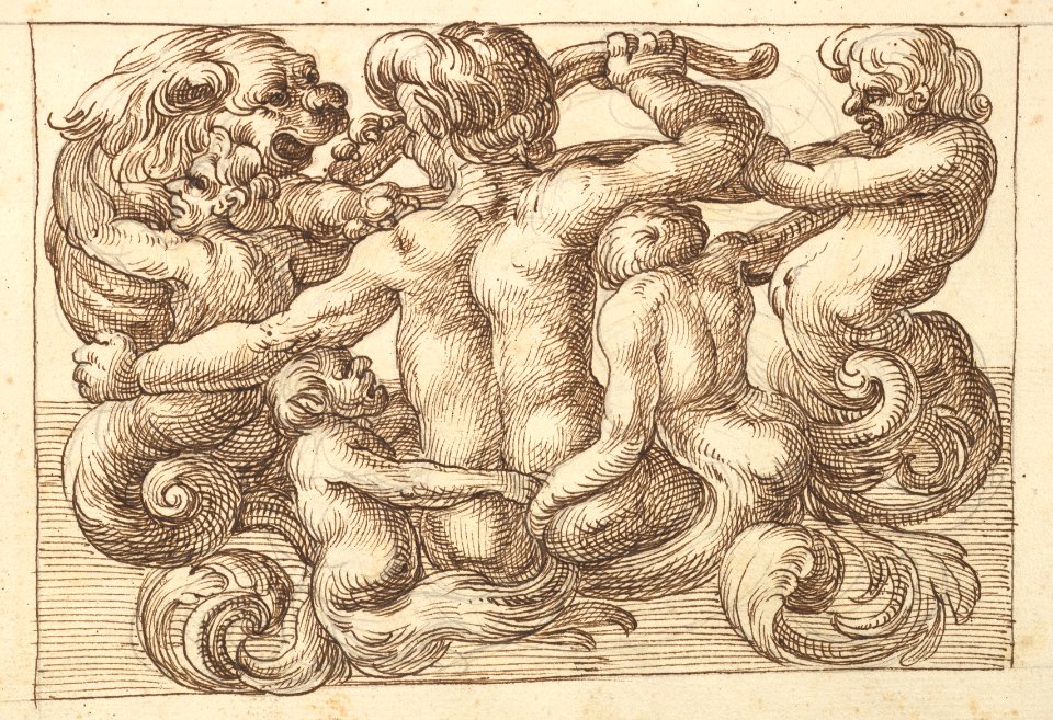 Horizontal Panel Design with Five Hybrid Creatures and a Lion. MET DP824431