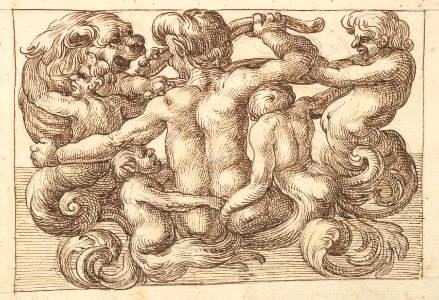 Horizontal Panel Design with Five Hybrid Creatures and a Lion. MET DP824431