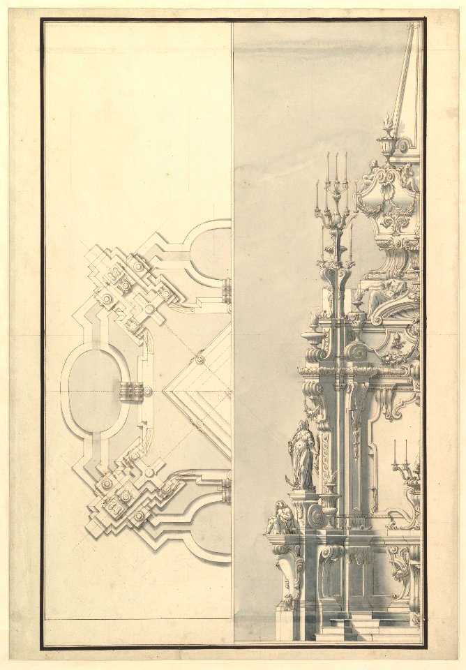 Half Ground Plan and Half Elevation for a Catafalque for a Queen of Sardinia MET DP820176