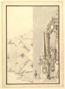 Half Ground Plan and Half Elevation of a Catafalque for Cosimo III dei Medici, Grand Duke of Tuscany (1642-1723) MET DP820088
