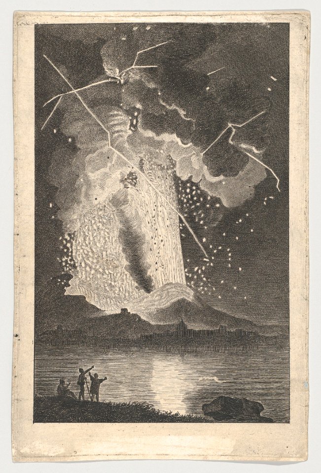 Eruption of a Vulcano (Vesuvius) seen from across the Bay MET DP856658