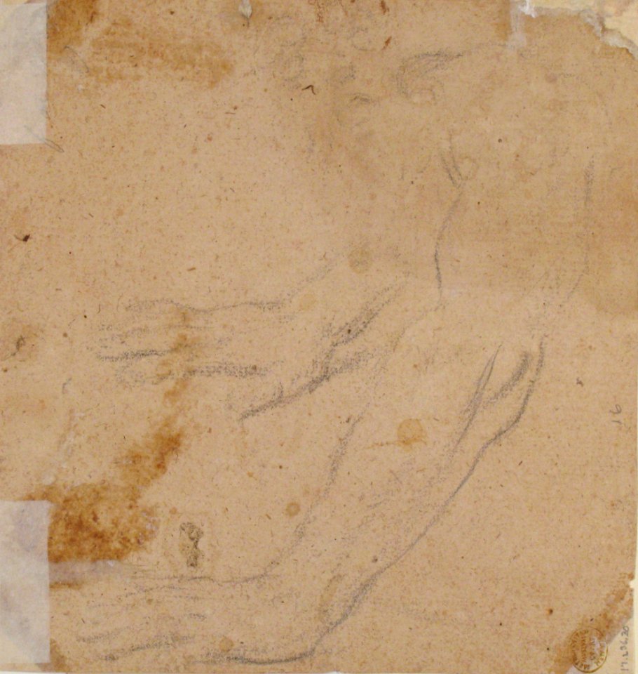 Head of a Man Wearing a Helmet, Looking to Upper Left (recto); Two Sketches, Arms and Hands (verso) MET 17.236.30 VERSO