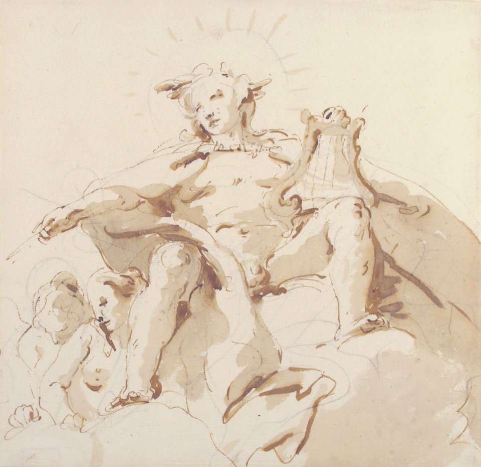 Apollo Seated on Clouds, Two Figures at Left MET 37.165.52