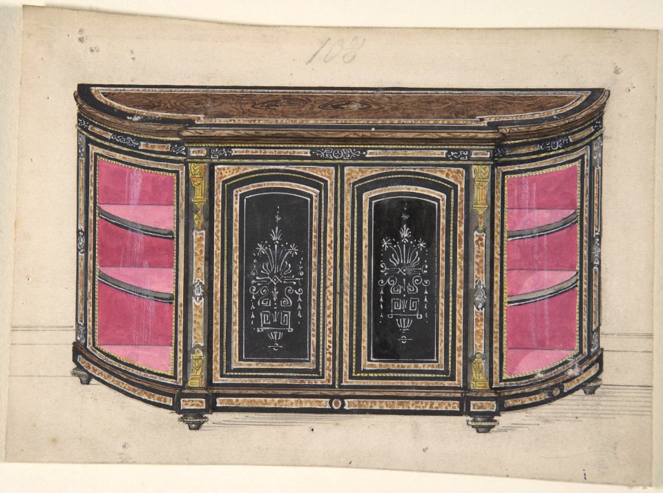 Cabinet Design with Black Doors and Red Interior MET DP806538