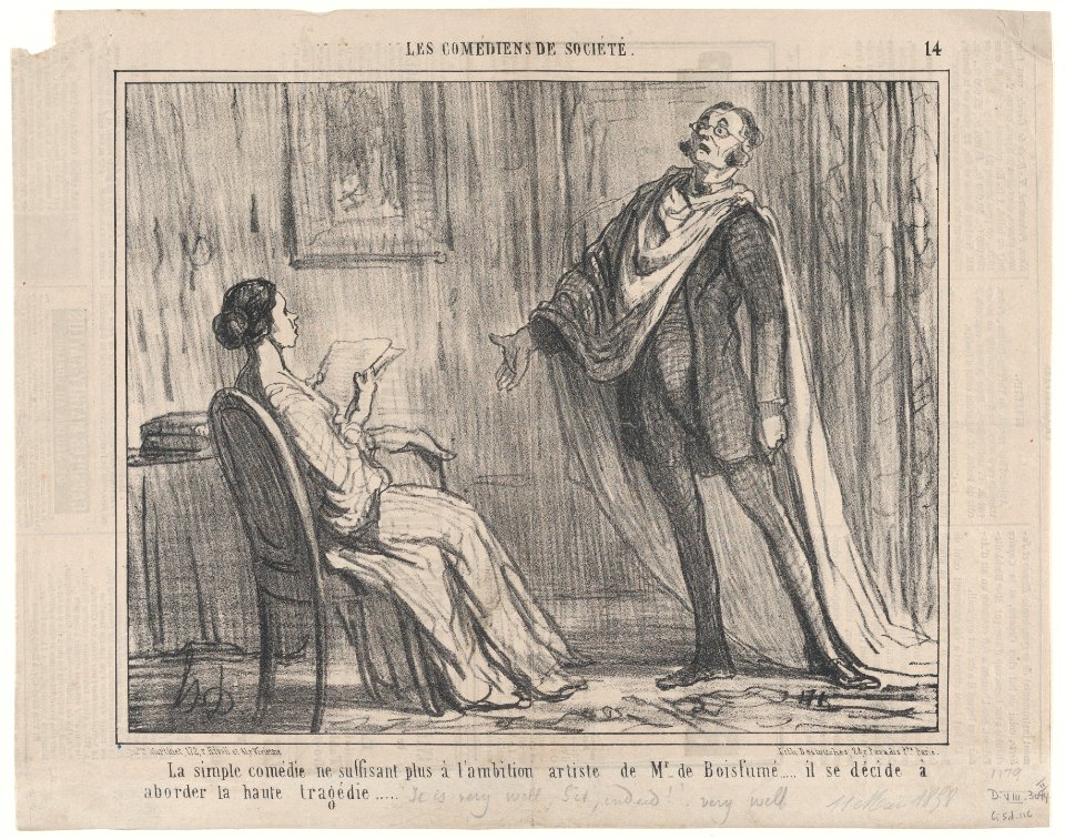 La simple comédie ne suffisant plus à l'ambition artiste de Mr. de Boisfumé..., from Les Comédiens de Société, published in Le Charivari, May 11, 1858 MET DP876704