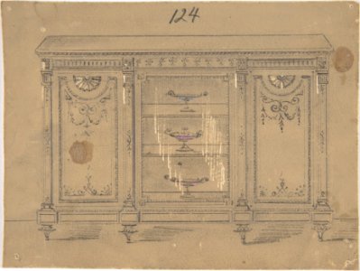 Cabinet Design with Glass Center Door MET DP806630. Free illustration for personal and commercial use.