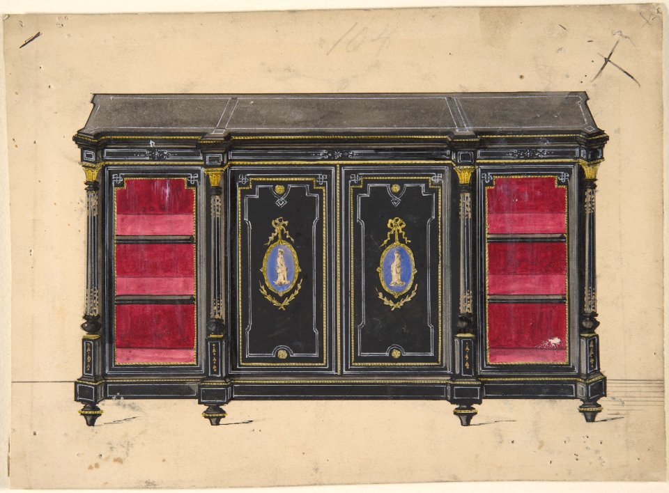 Cabinet Design with Porcelain Plaques and Red Interior MET DP806540