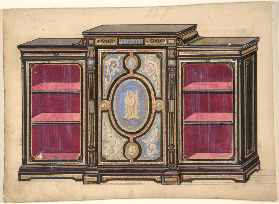 Cabinet Design with Renaissance style Ornament and Red Interior MET DP806533