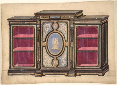 Cabinet Design with Renaissance style Ornament and Red Interior MET DP806533