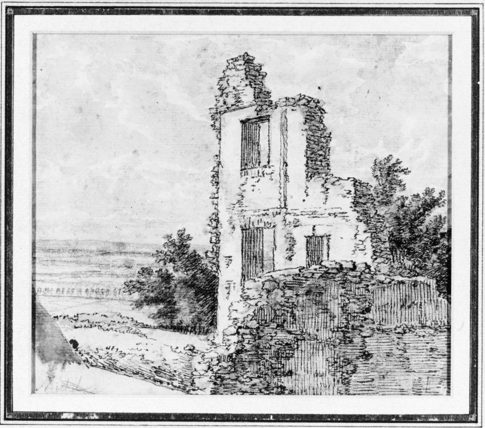 An Allée of Trees in a Park (recto); The Ruins of a Building on a Hill (verso) MET 263505