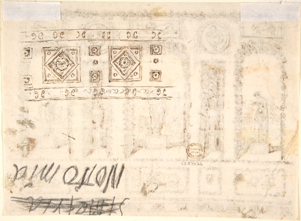 Design for a Wall Decoration of a Conservatory or Grotto with Statues and Vases in Niches MET DP803876