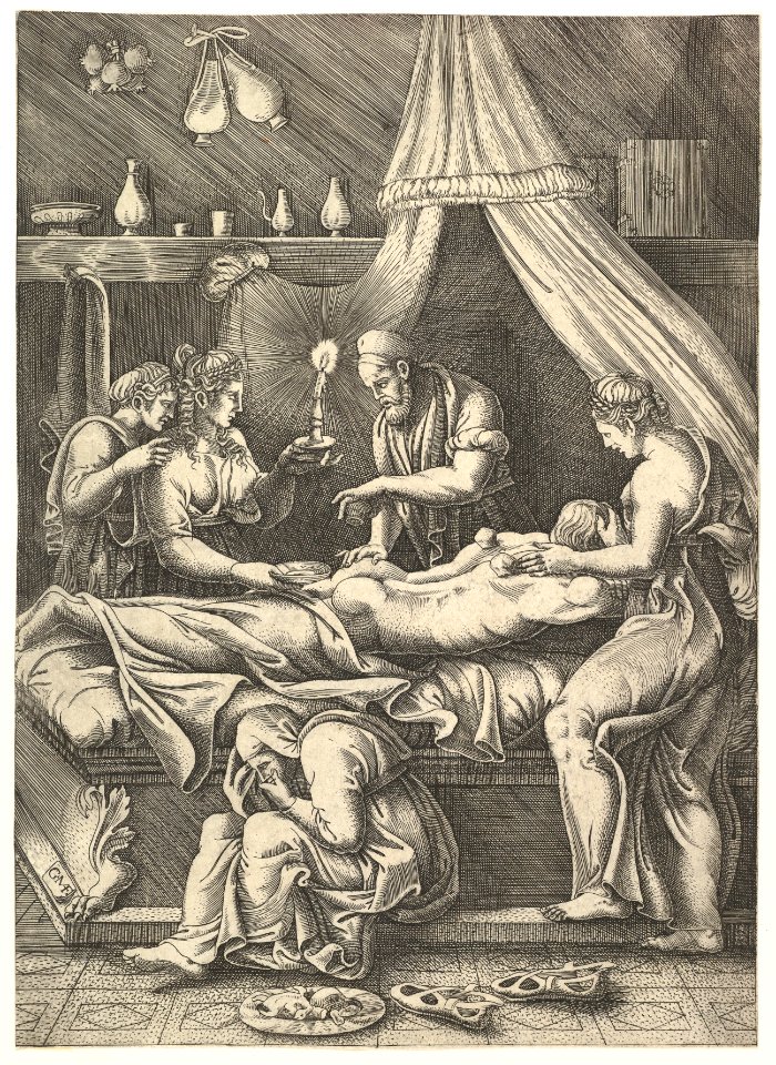 An allegory of sickness, man laying prostrate on a bed surrounded by figures MET DP821271