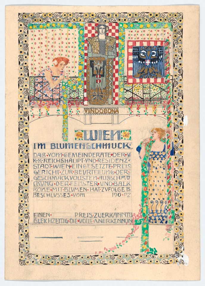 Design for a certificate, awarded by the city of Vienna for the most beautiful floral balcony decorations (balcony above text) MET DP864086
