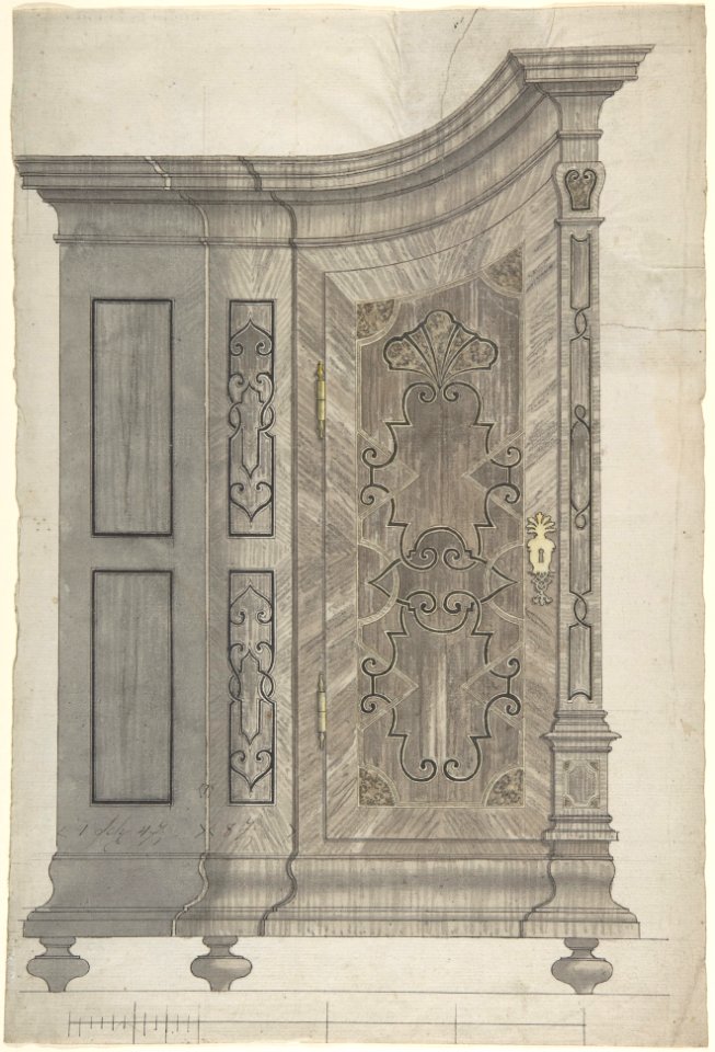 Design for a Concave Corner Cabinet (Possibly Part of a Larger Wall-Covering Unit) MET DP804524