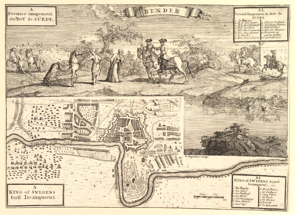 Charles XII at Bender (Aubry de La Mottraye's "Travels throughout Europe, Asia and into Part of Africa...," London, 1724, vol. II, pl. 30) MET DP824504