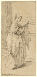 Girl carrying a cushion, seen in profile facing right MET DP837819