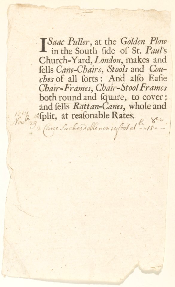 Trade Card of Isaac Puller, Furniture Maker MET DP158923