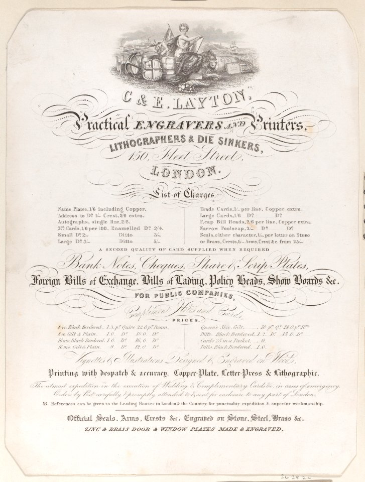 Trade Card for Charles and Edwin Layton, Engravers and Printers Met DP885016