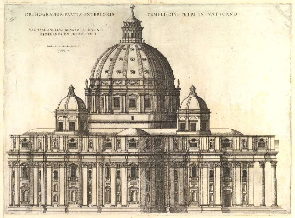 Speculum Romanae Magnificentiae- Elevation Showing the Exterior of Saint Peter's Basilica from the South as Conceived by Michelagelo (Published in 1569) MET DP826753